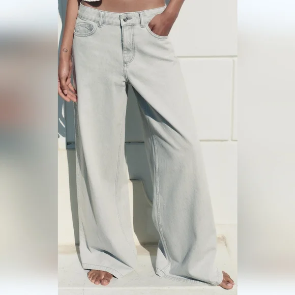 ZARA mid rise palazzo wide jeans grey - Picture 9 of 16